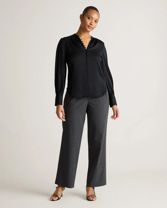 Washable Stretch Silk Peasant Blouse - US 9783