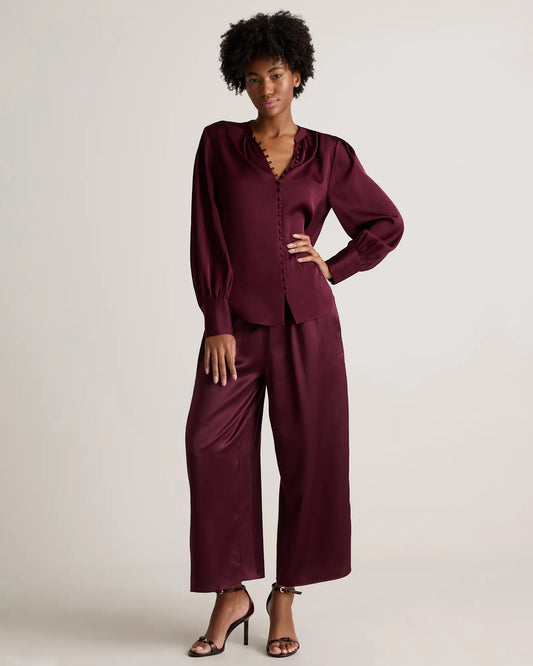 Washable Stretch Silk Peasant Blouse - US 9407
