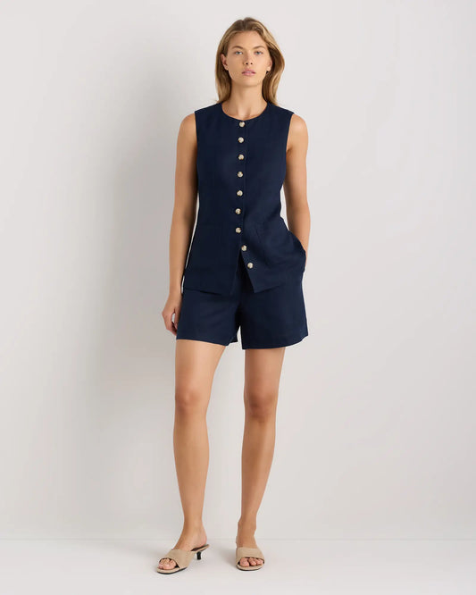 100% European Linen Longline Vest - US 1379
