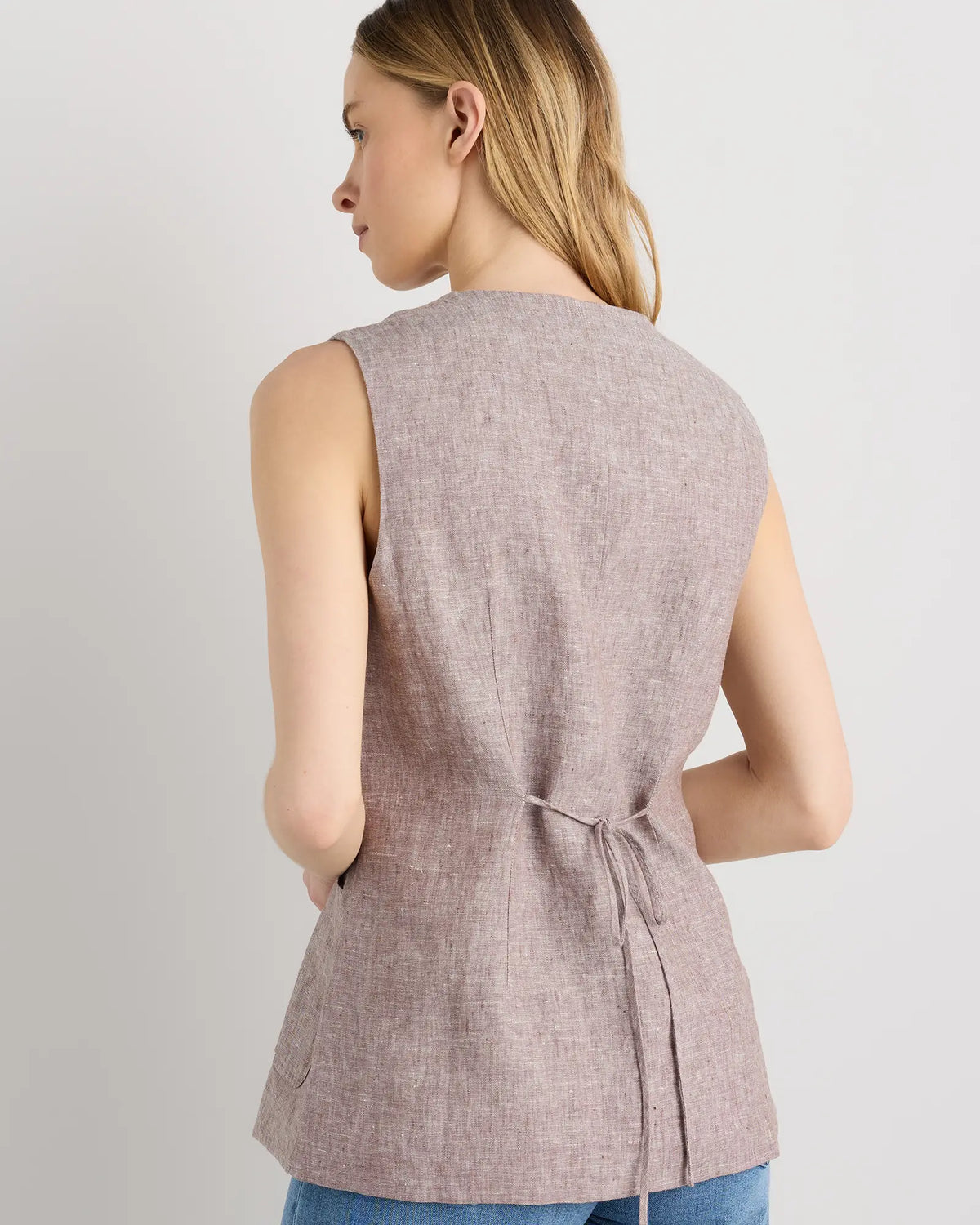 100% European Linen Longline Vest - US 6190