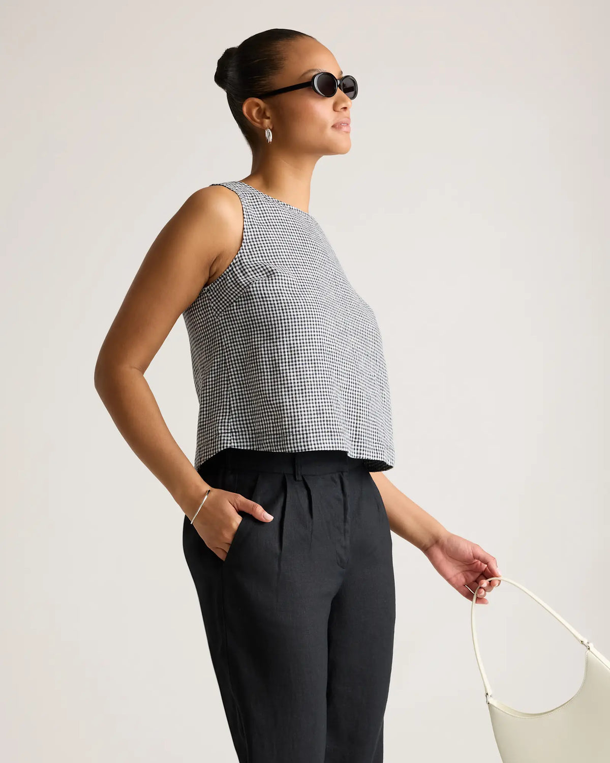 100% European Linen Cropped Tank - US 0348