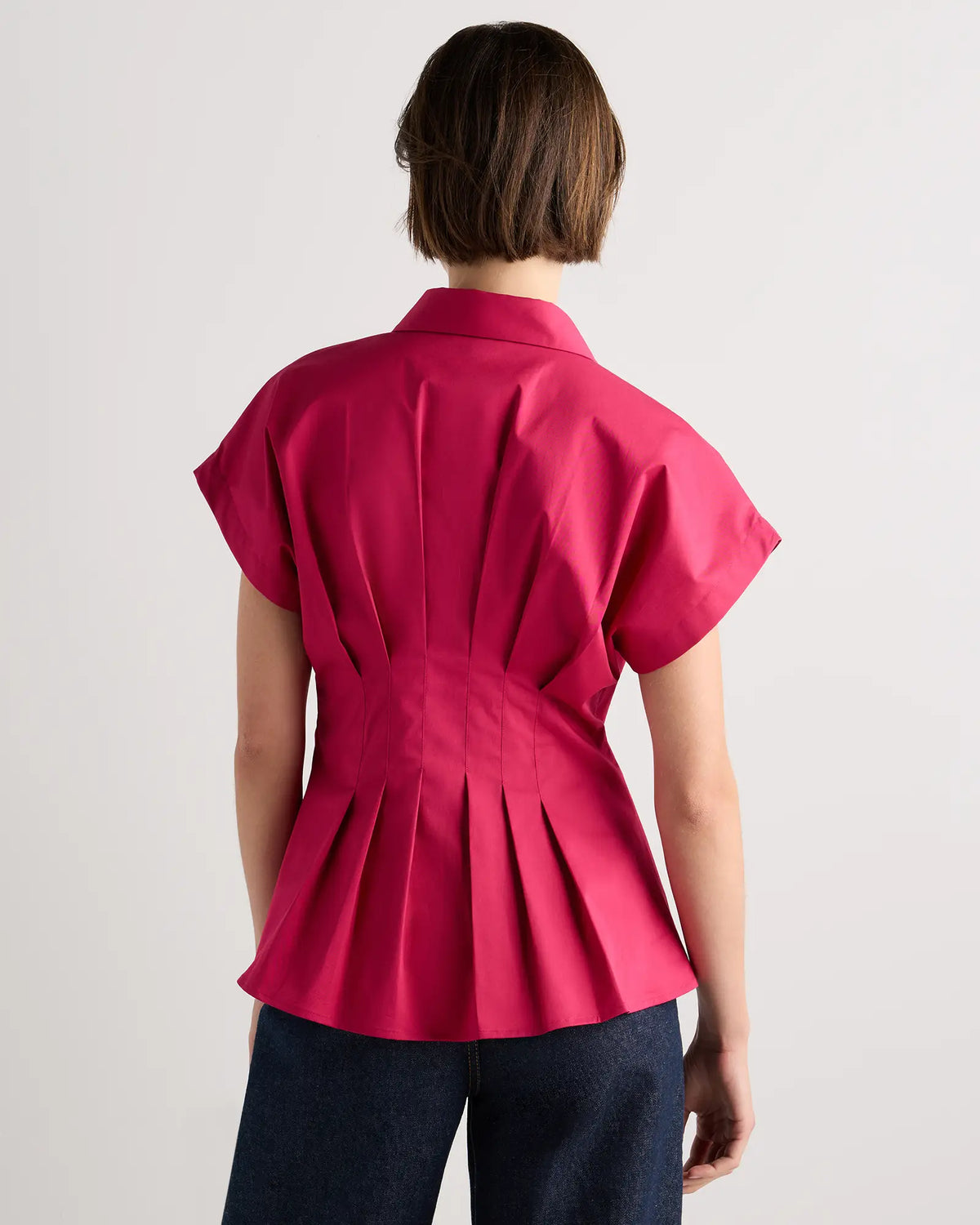 Stretch Twill Pleated Short Sleeve Shirt - US 9865