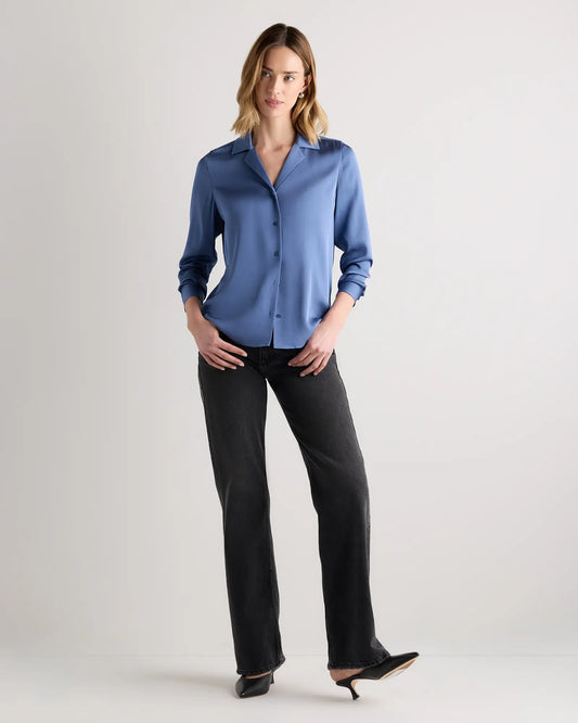 Washable Stretch Silk Notch Collar Blouse - US 3177