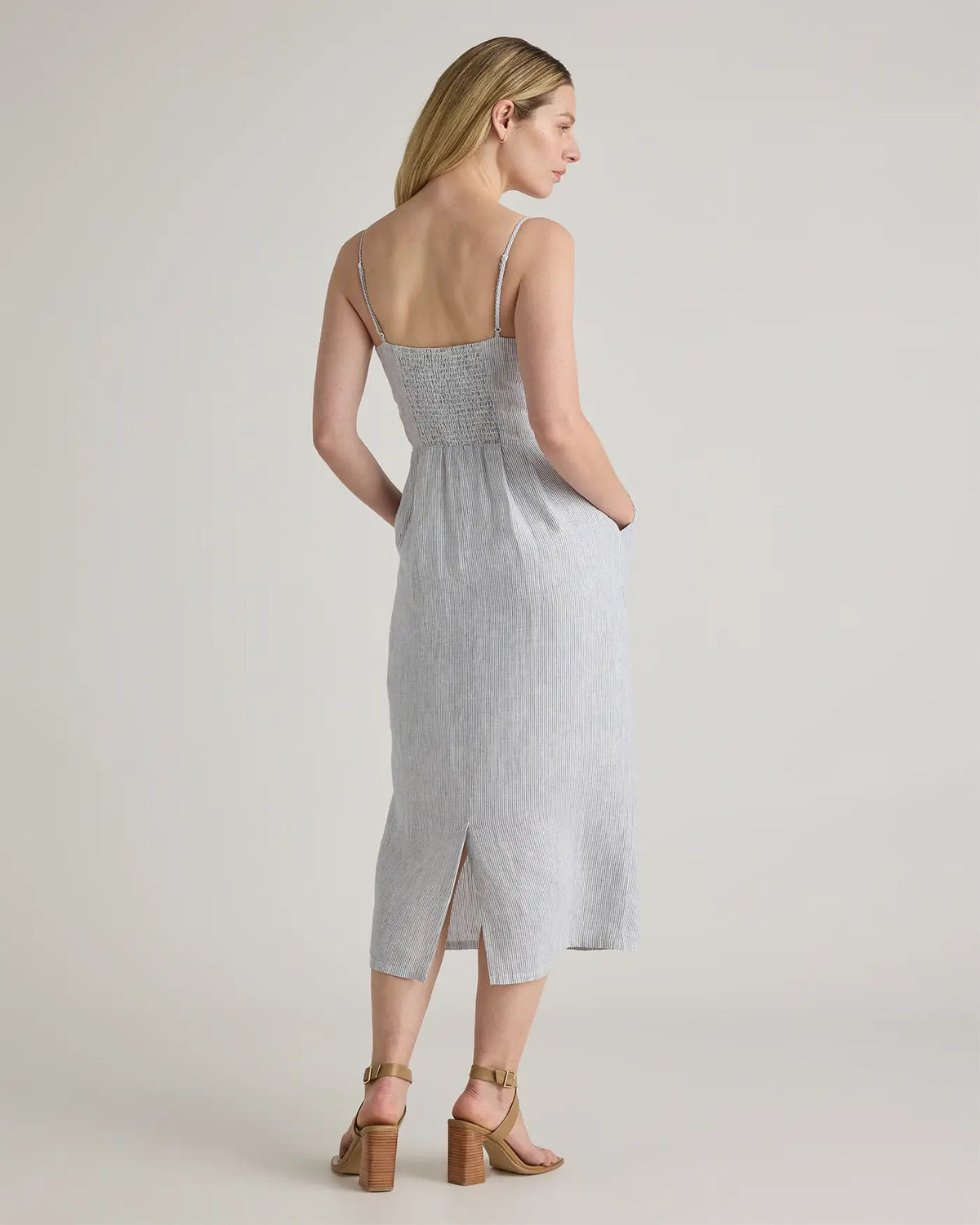 100% European Linen Scoop Neck Midi Dress - US 0422