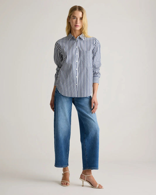100% Organic Cotton Poplin Long Sleeve Boyfriend Shirt - US 7748