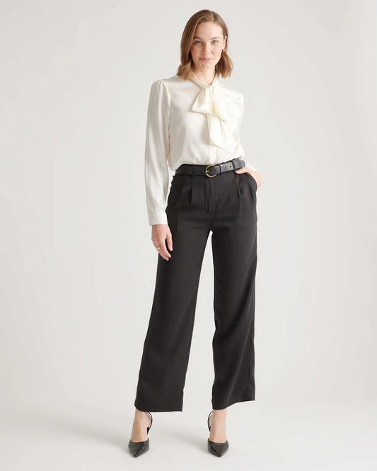 Washable Stretch Silk Tie Neck Blouse - US 5596