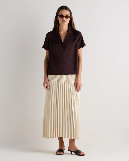 Washable Stretch Silk Short Sleeve Notch Collar Blouse - US 9096