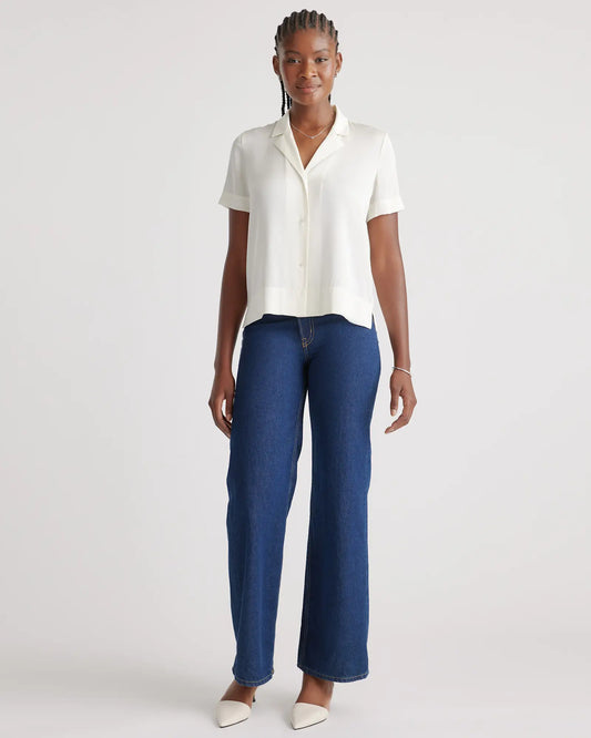 Washable Stretch Silk Short Sleeve Notch Collar Blouse - US 9430