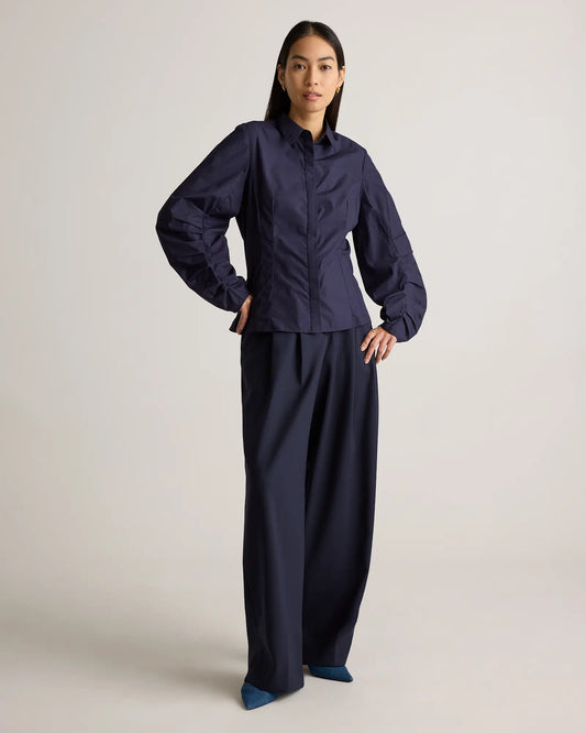 100% Organic Cotton Poplin Balloon Sleeve Shirt - US 9667