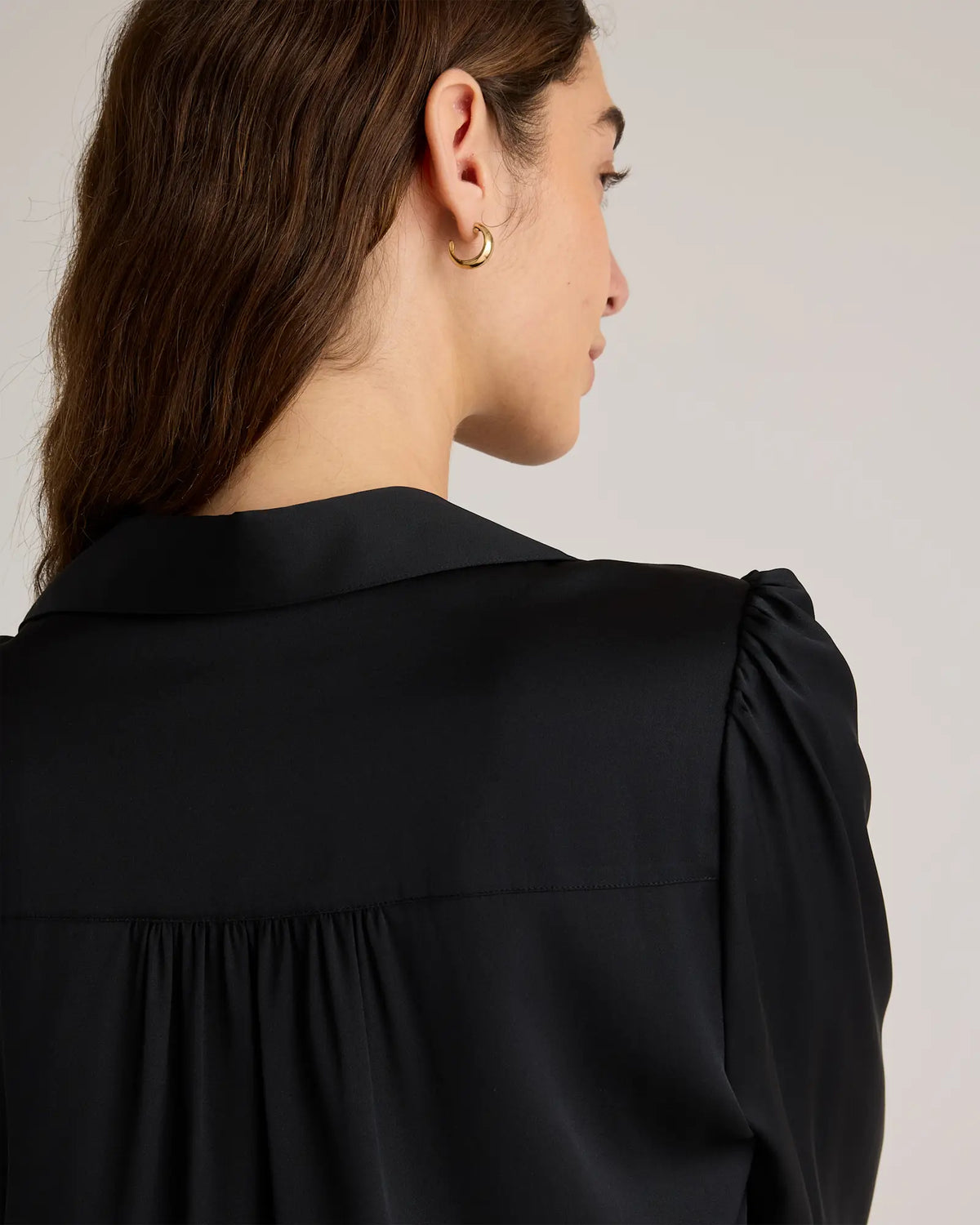 Washable Stretch Silk Split Neck Blouse - US 7573