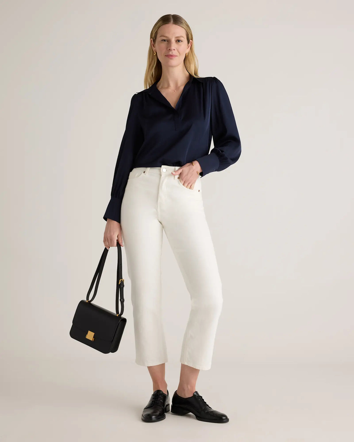 Washable Stretch Silk Split Neck Blouse - US 0335
