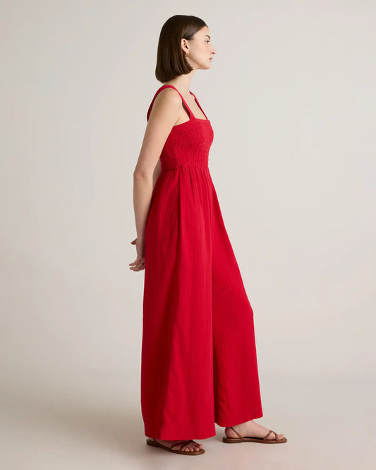 100% Organic Cotton Gauze Smocked Wide Leg Jumpsuit - US 7663
