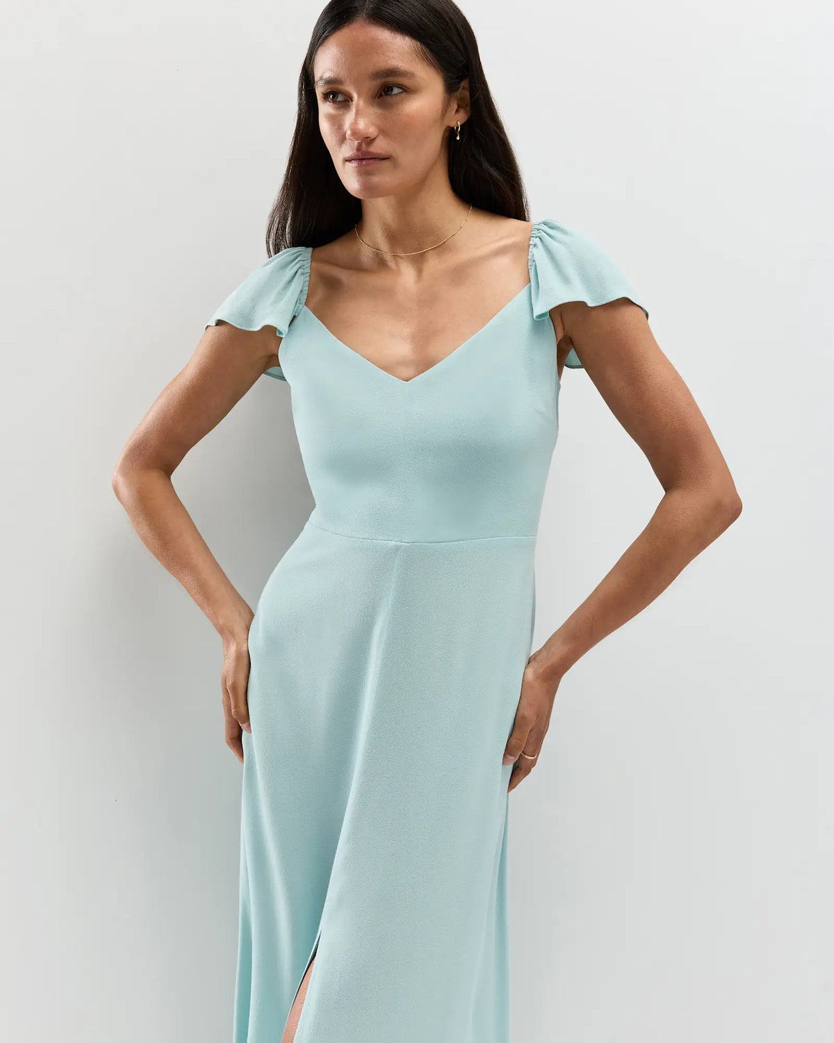 Lightweight Crepe Flutter Sleeve Midi Dress - US 6415