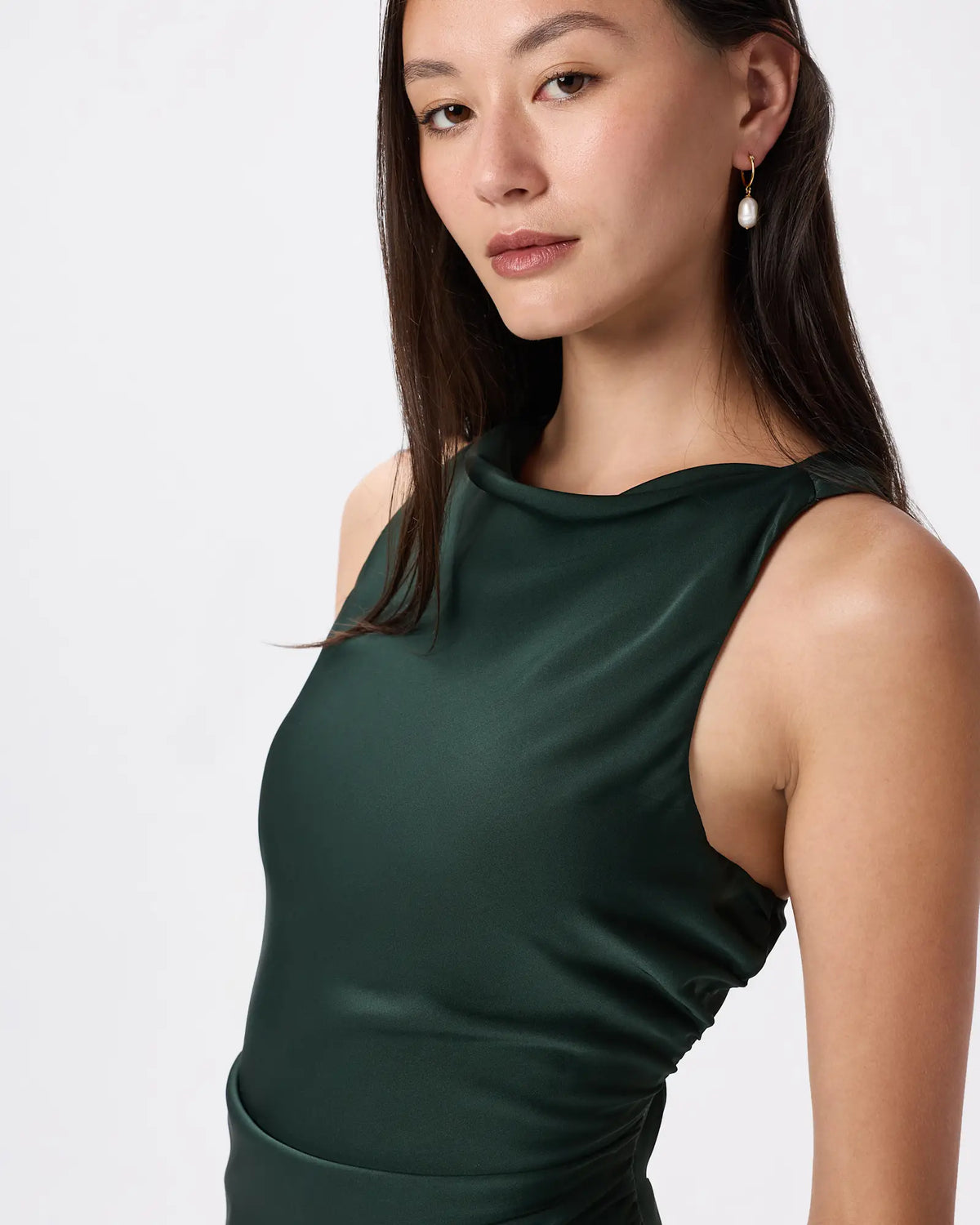 Washable Stretch Silk High Neck Midi Dress - US 1167