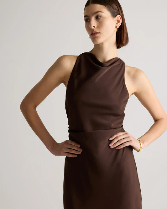Washable Stretch Silk High Neck Midi Dress - US 3067
