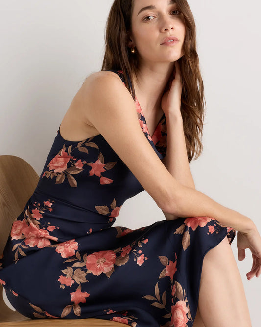 Washable Stretch Silk High Neck Midi Dress - US 9213