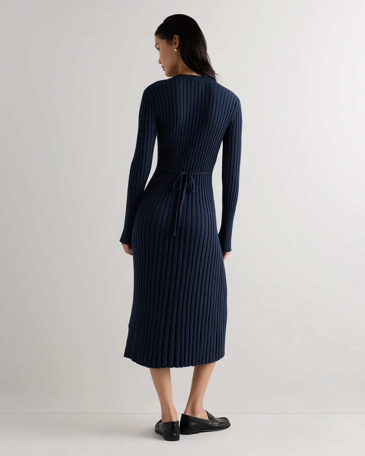 Cotton Cashmere Ribbed Long Sleeve Crew Midi Dress - US 1382