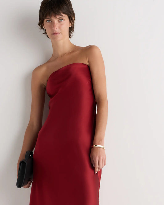 100% Washable Silk Strapless Midi Dress - US 6224