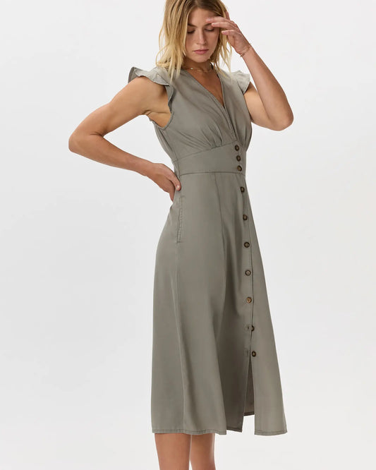 Vintage Wash Tencel Button Front Midi Dress - US 5766