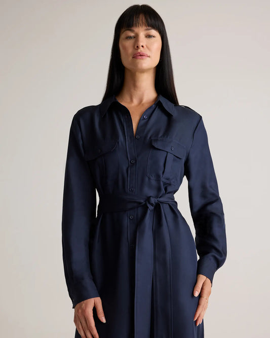100% Silk Twill Utility Shirt Dress - US 7219