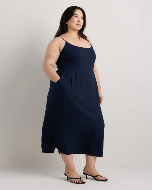 100% European Linen Scoop Neck Midi Dress - US 4438