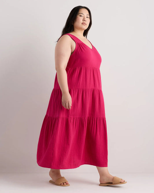 100% Organic Cotton Gauze Tiered Maxi Dress - US 9068