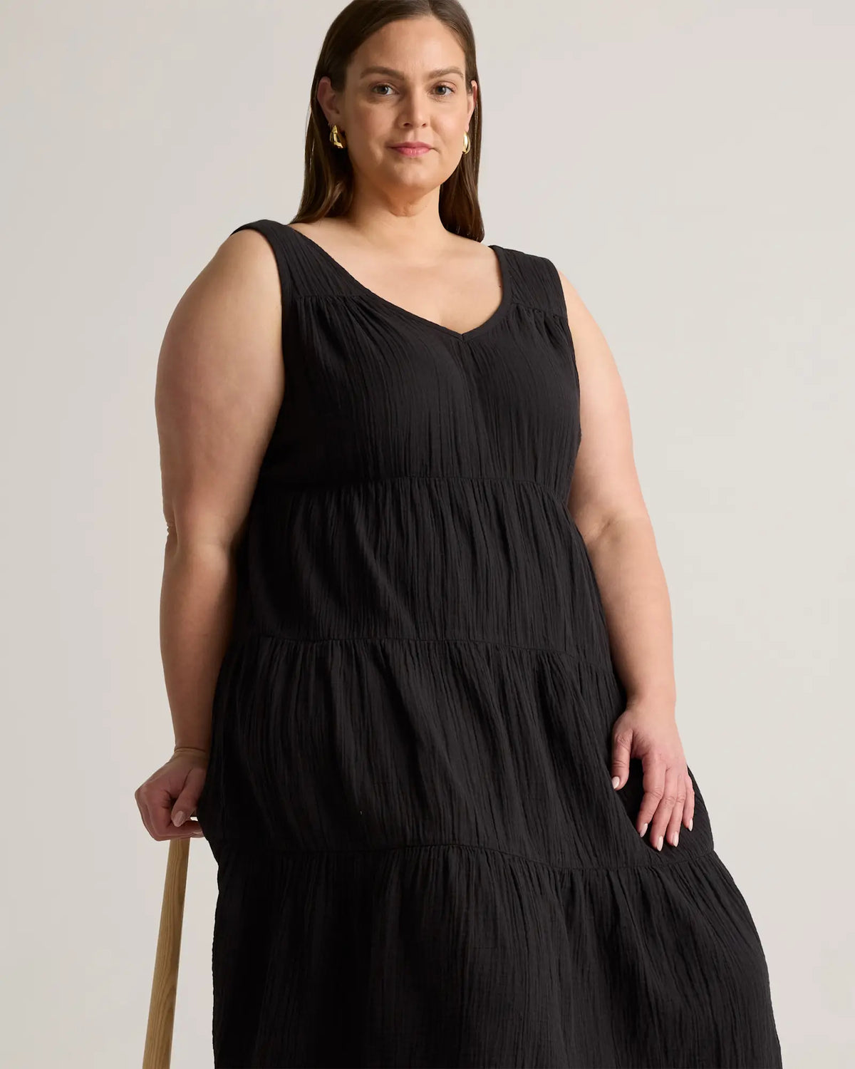 100% Organic Cotton Gauze Tiered Maxi Dress - US 2132