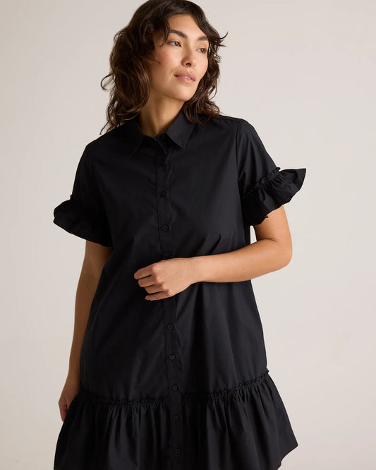100% Organic Cotton Poplin Short Sleeve Ruffle Shirt Dress - US 7914