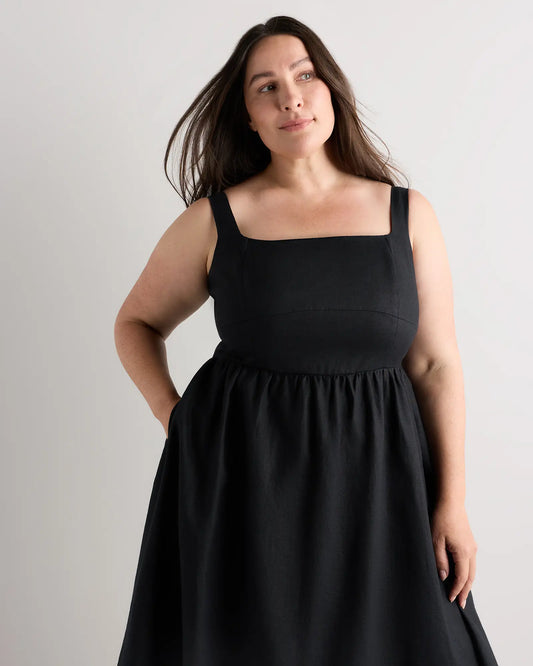 100% European Linen Fit & Flare Midi Dress - US 3008