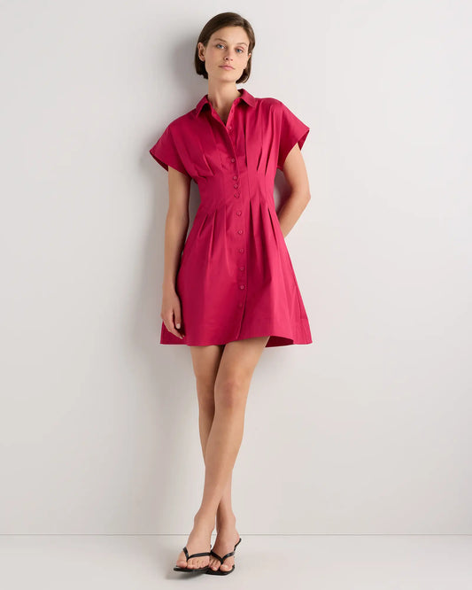 Stretch Twill Pleated Mini Shirt Dress - US 3356