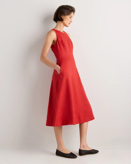 100% European Linen High Neck Midi Dress - US 1993