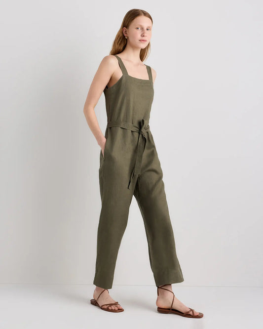 100% European Linen Square Neck Jumpsuit - US 4112