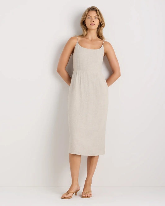 100% European Linen Scoop Neck Midi Dress - US 3502