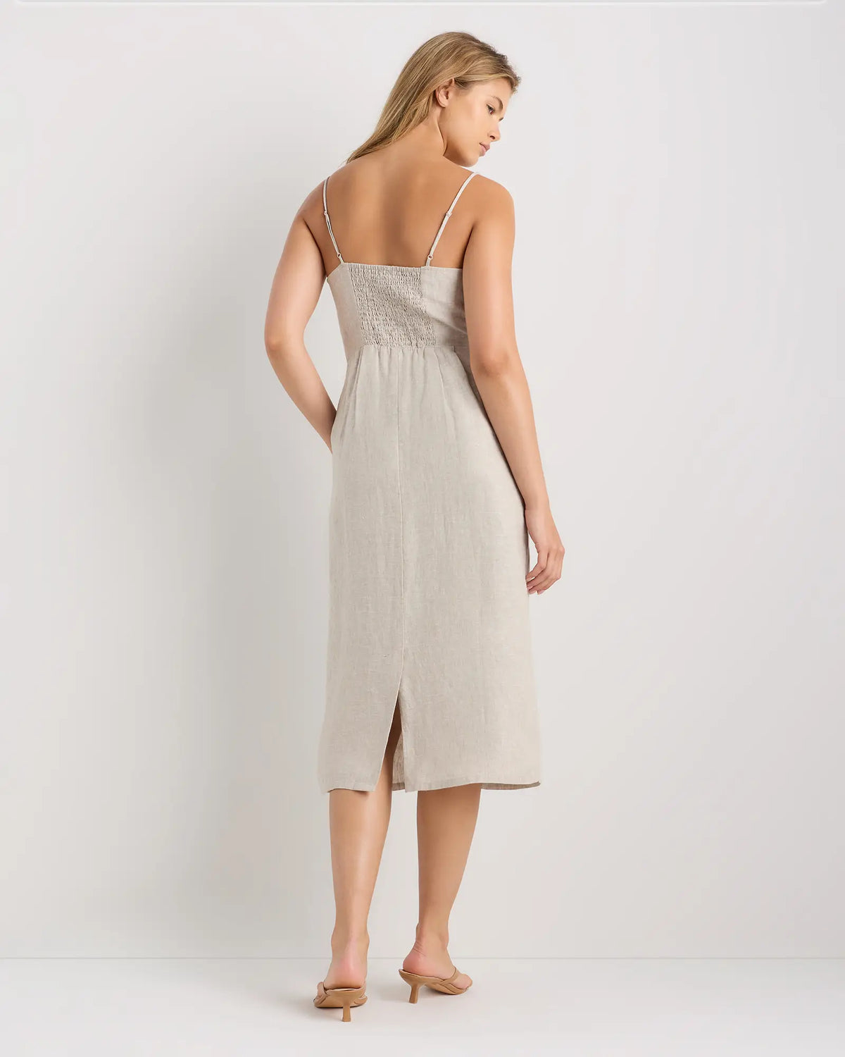 100% European Linen Scoop Neck Midi Dress - US 3502