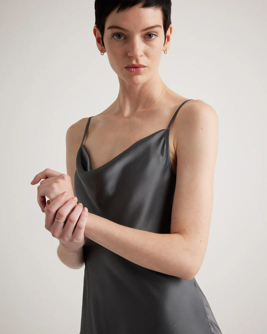 100% Washable Silk Cowl Neck Slip Dress - US 6872