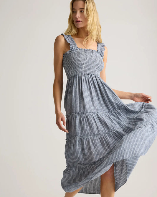 100% European Linen Smocked Midi Dress - US 7066