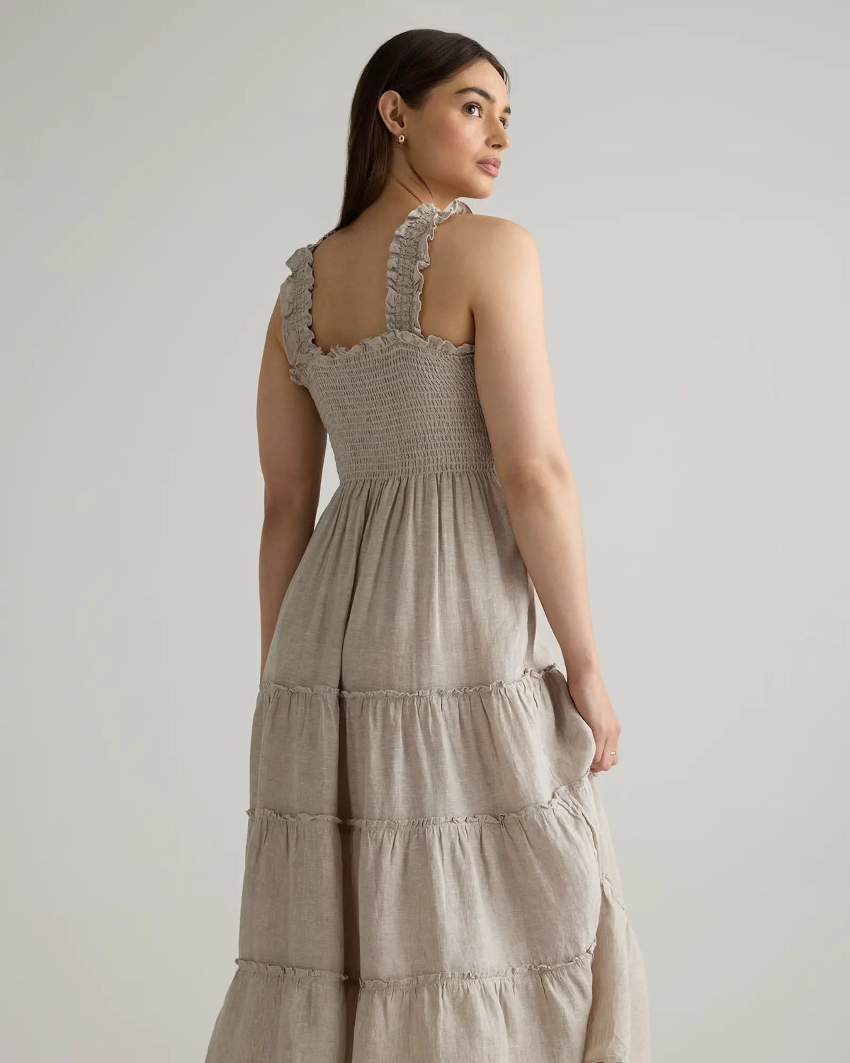 100% European Linen Smocked Midi Dress - US 1328