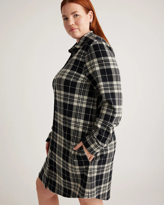 Stretch Sweater Fleece Shirt Dress - US 2621