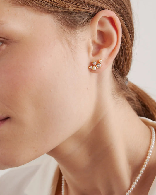Mini Topaz Pearl Sparkle Climber Earrings - US 1536