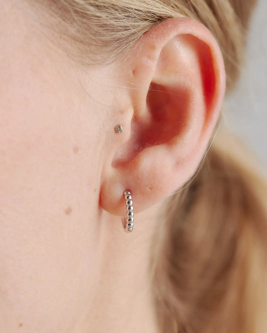 14K Gold Beaded Hoops - US 0740