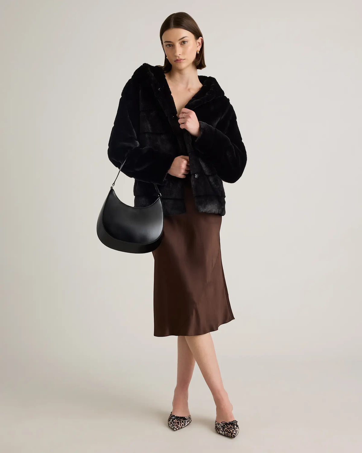 Hooded Faux Fur Jacket - US 8225