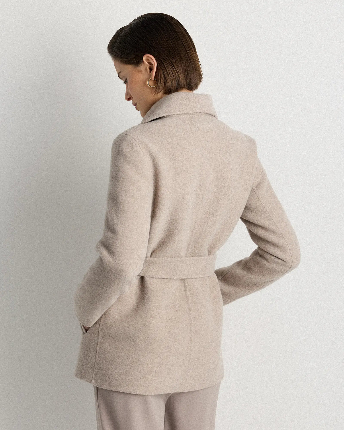 Double-Faced Merino Wool Draped Collar Short Wrap Coat - US 4364