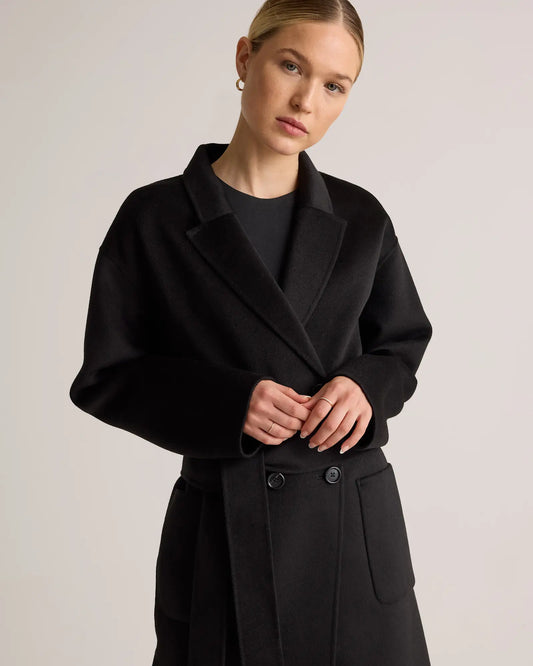 100% Mongolian Cashmere Double-Faced Double-Breasted Wrap Coat - US 5527
