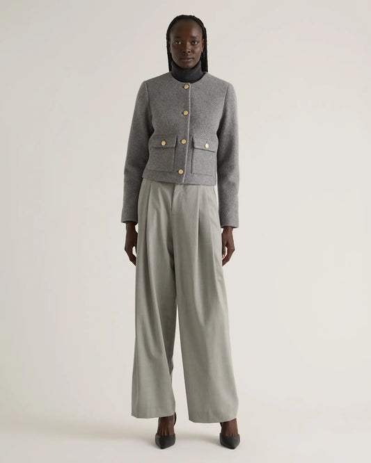 100% Merino Wool Collarless Cropped Jacket - US 9341