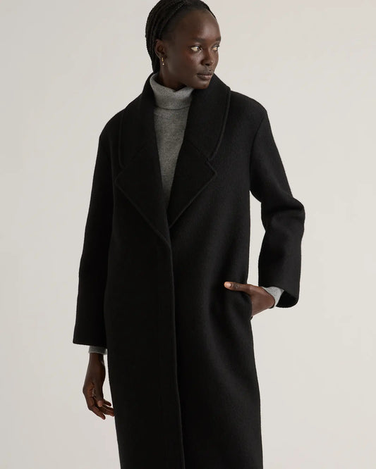 100% Merino Wool Shawl Collar Long Coat - US 4051