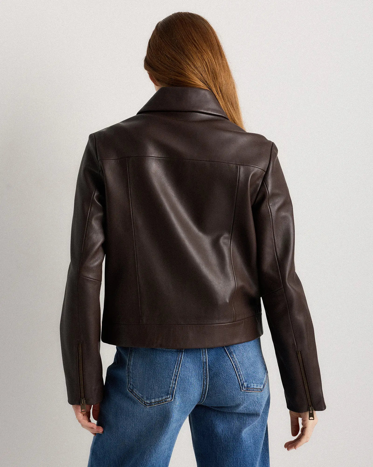 100% Leather Cropped Zip-Front Jacket - US 6860