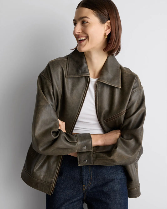 100% Leather Oversized Bomber Jacket - US 8773