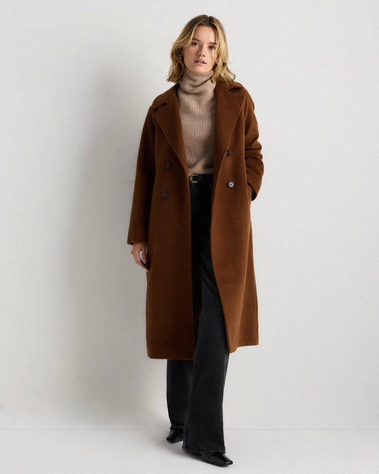 Camel Hair Double-Breasted Long Wrap Coat - US 0173
