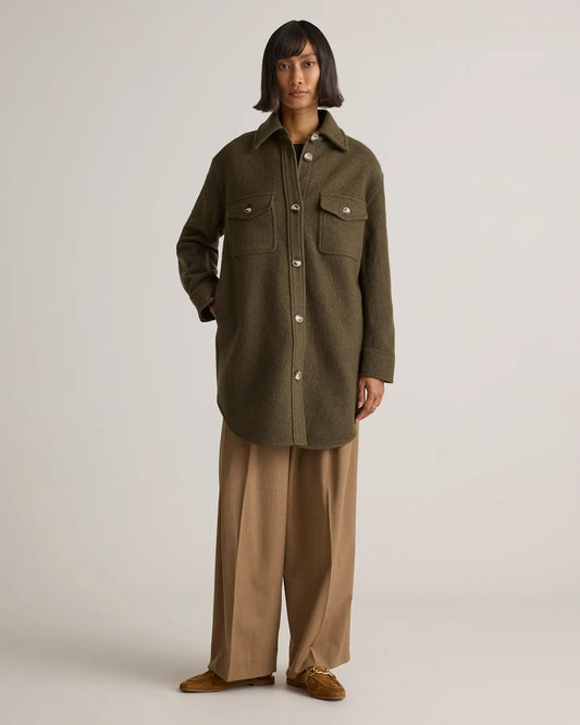 100% Merino Wool Long Shirt Jacket - US 1836
