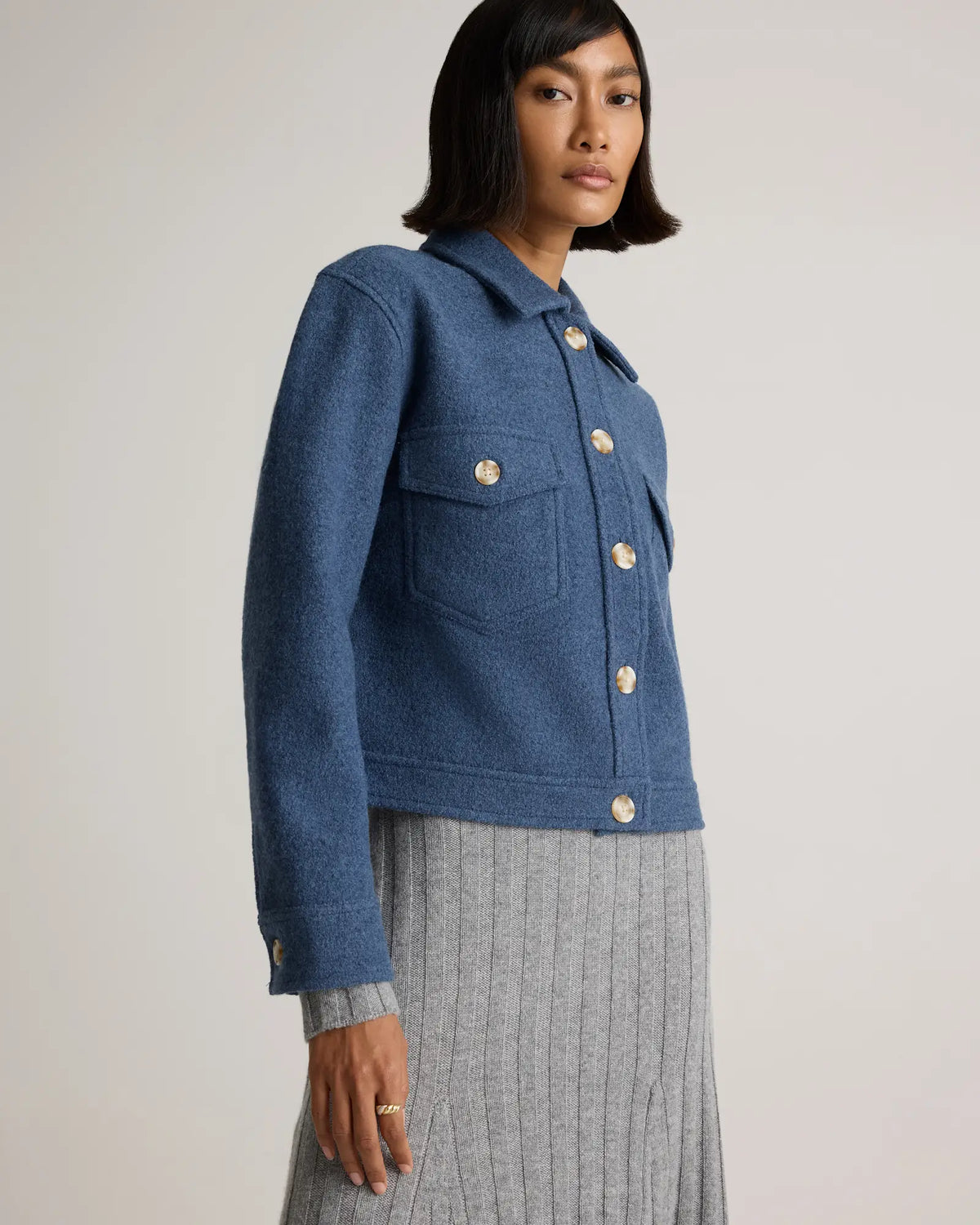 100% Merino Wool Cropped Shirt Jacket - US 3239
